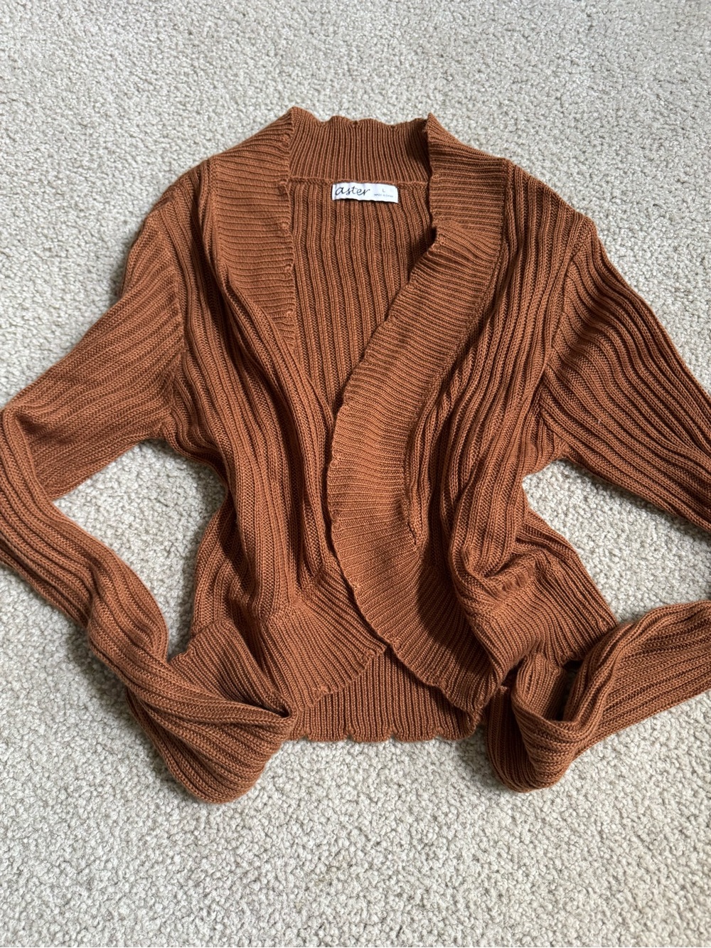 Aster Open-Front Ribbed Cardigan - Rust Brown